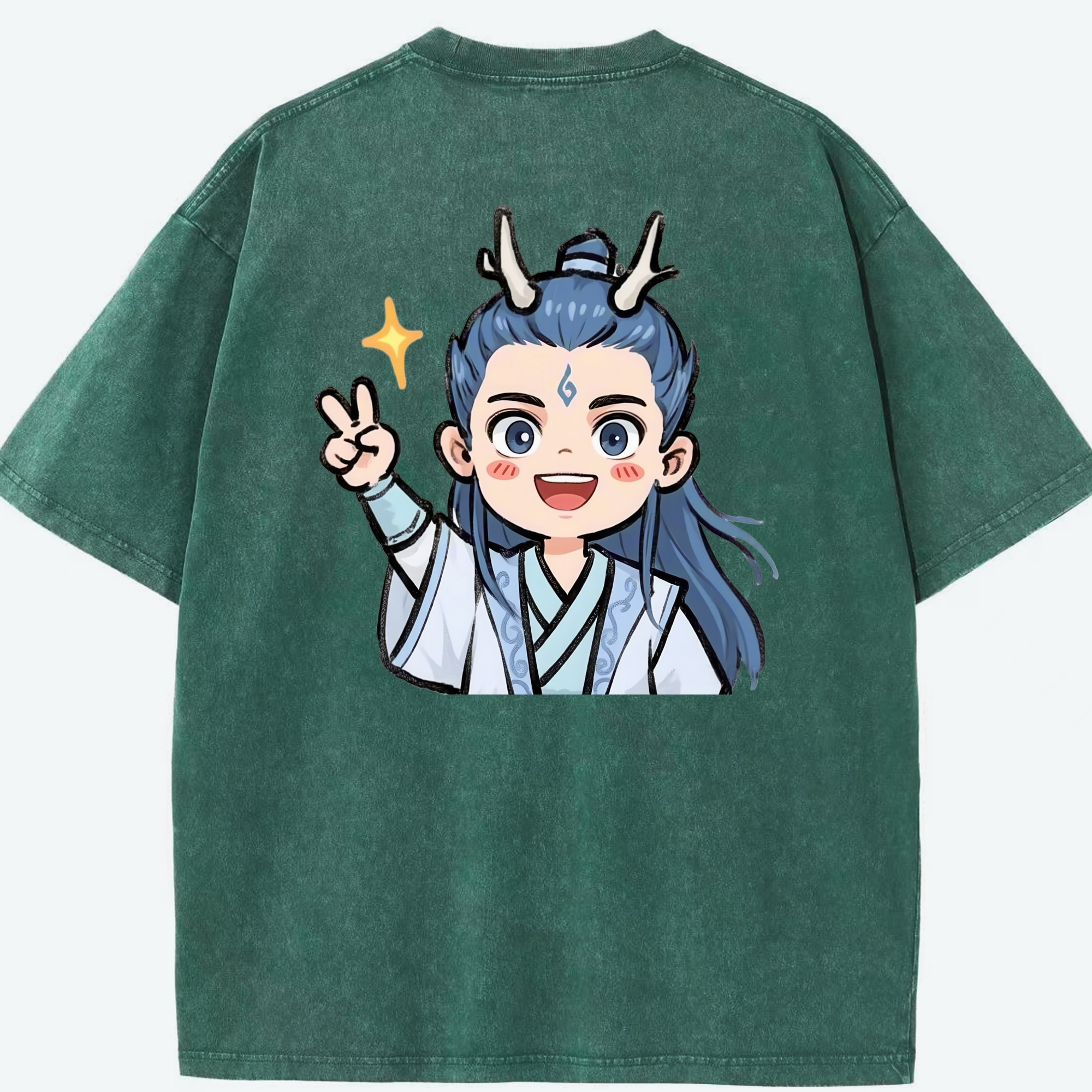 （画像用） Ne Zha 2 ナタ 魔童の大暴れ 綿100% ヴィンテージ風 半袖Tシャツ（背面プリント）